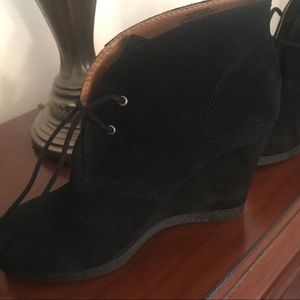 Black Suede Wedge lace up booties.